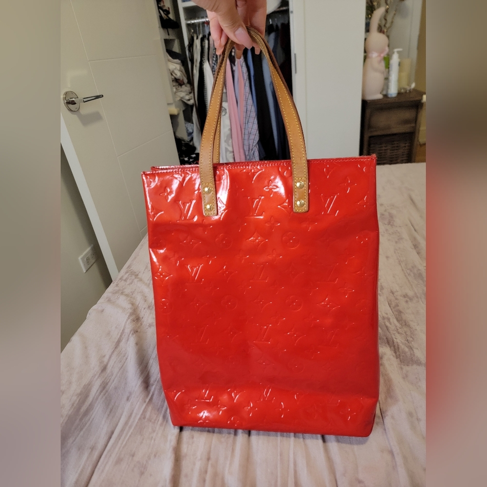 LOUIS VUITTON Monogram Vernis Reade MM Hand Bag Red Rouge LV Auth With Dust Bag - Picture 2 of 12